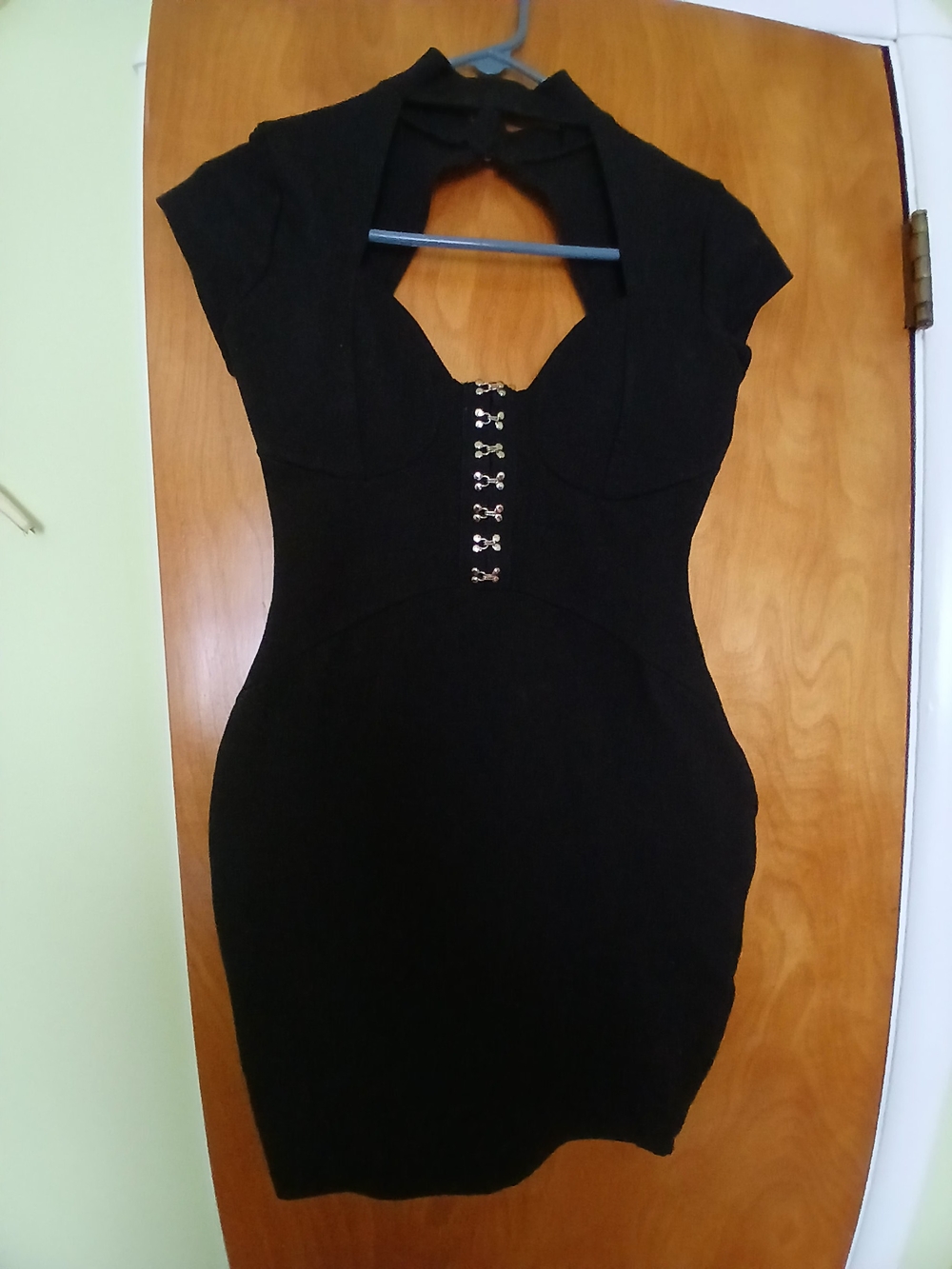 Charlotte Russe Black Hook-Front Bodycon Mini Dress